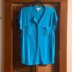Dana Buchman button down teal blouse